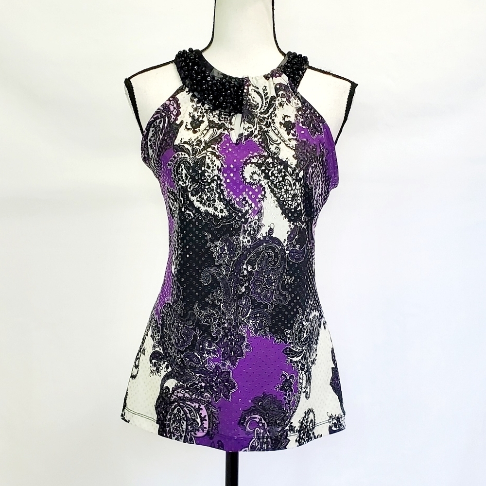 J.t.b. paisley sequin & beaded halter top